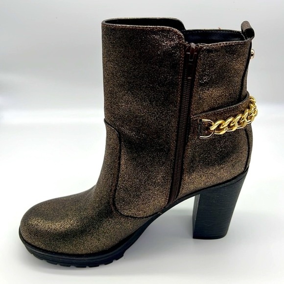 G By Guess - Greedy Gold Glitter Moto Boot With Gold Chain Size 10 - Picture 7 of 15
